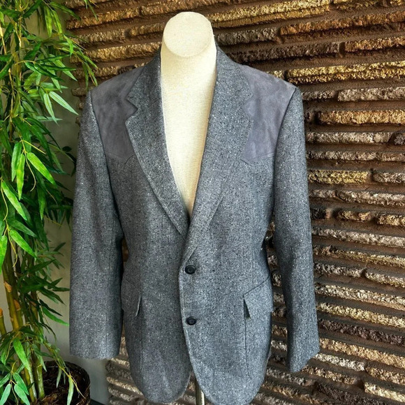 Pendleton Western Vintage Slate Blue Gray Tweed Rockabilly Blazer Size 40 - Picture 6 of 7